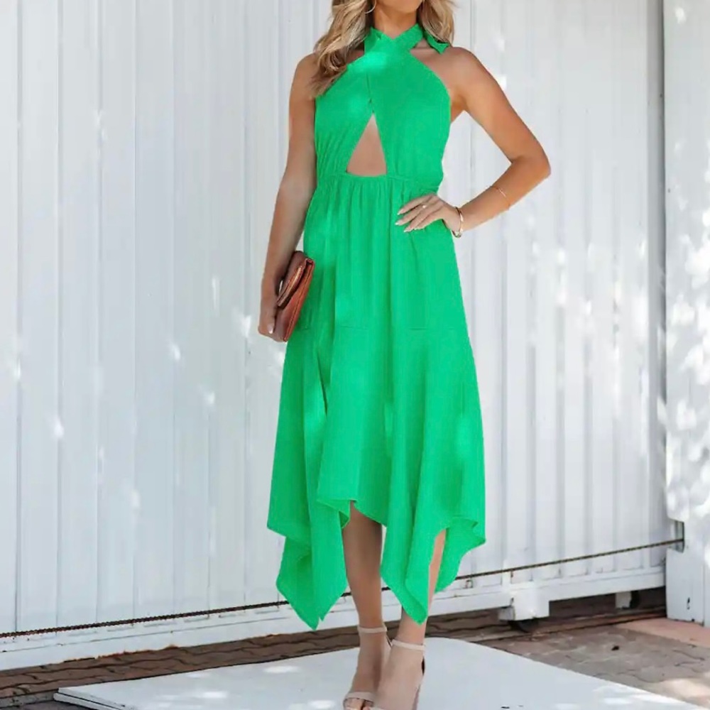 Vici Collection MARISOL HALTER CUTOUT MIDI DRESS - EMERALD - Size Small